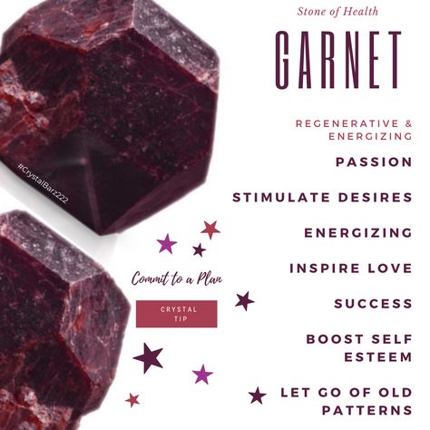 Garnet Meaning - Metaphysical Properties Star Garnet Meaning, Types Of Garnet, Garnet Gemstone Meaning, Garnet Magical Properties, Spessartine Garnet Meaning, Garnet Crystal Properties, Garnet Crystal Combinations, Rhodolite Garnet Meaning, Red Garnet Crystal Meaning