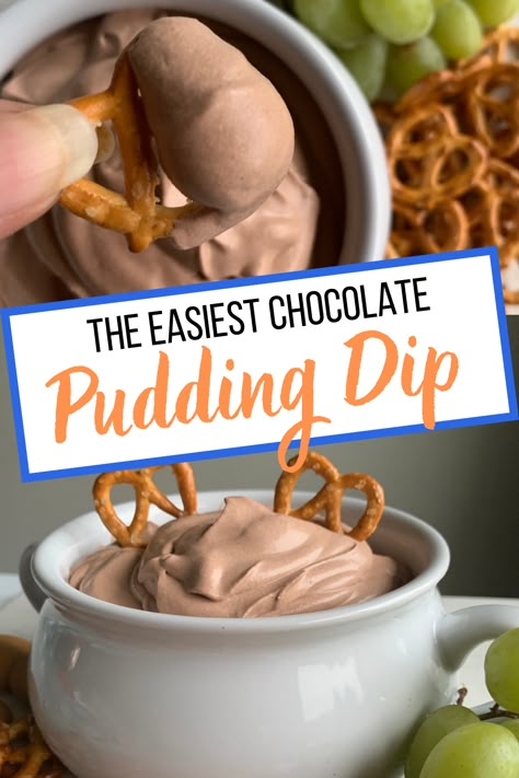 This is the easiest chocolate dip you’ll ever make! My chocolate pudding dip is thick, tasty, and perfect for all kinds of parties or snacking! Chocolate Pudding Dip, Dip With Pretzels, Pudding Dip, Chocolate Fruit Dip, Pretzel Dip Recipes, Chocolate Dip Recipe, Easy Chocolate Pudding, Dessert Dip Recipes, Chocolate Dip