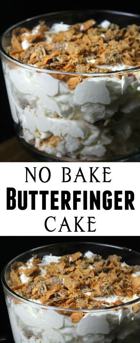 No Bake Butterfinger Dessert, Butterfinger Angel Food Cake Dessert, Easy Butterfinger Desserts, Butterfinger Delight Angel Food, Chocolate Butterfinger Cake, Butterfinger Lush Dessert, Butterfinger Dessert Angel Food, Easy Butterfinger Cake, Butterfinger Lush Recipe