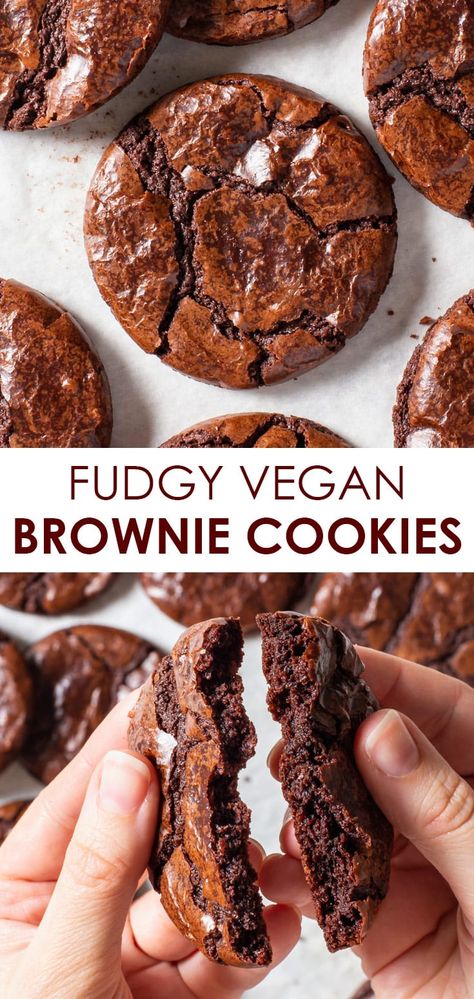 Vegan Brownie Cookies, Fudgy Vegan Brownies, Vegan Chocolate Brownies, Brownie Vegan, Smoothies Vegan, Chocolate Brownie Cookies, Vegan Baking Recipes, Easy Vegan Dessert, Vegan Cookies Recipes