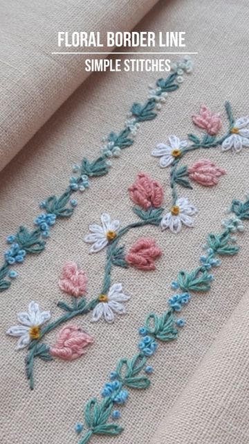 Simple Hand Embroidery Designs, Modern Hand Embroidery Patterns, Crewel Embroidery Patterns, Border Line, Clothes Embroidery Diy, Simple Stitch, Simple Hand Embroidery Patterns, Crochet Edging Patterns, Hand Embroidery Patterns Flowers