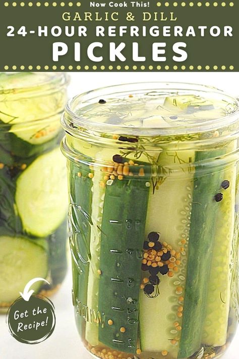 These homemade garlic and dill refrigerator 24-hour pickles (or quick pickles) are quick, easy, crisp, fresh, jam-packed with flavor. About 15 minutes of prep time and a few simple ingredients are all you need. They're perfect alongside (or on) a sandwich or burger or as a delicious snack! Get the recipe and give them a try! Pickles Homemade Easy, Homemade Refrigerator Pickles, Refrigerator Dill Pickles, Homemade Vinegar, Refrigerator Pickles Dill, Refrigerator Pickle Recipes, Pickle Recipes Homemade, Dill Pickle Recipe, Cucumber Canning