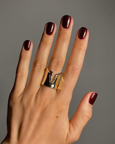 Black Cherry Nails Are Fall's Biggest Manicure Trend Black Cherry Nail Color, Black Cherry Nail Polish, Autumn Gel Nails, Shade Nails, Short Autumn Nails, Autumn Nail Polish, Oxblood Nails, Black Cherry Nails, August Vibes