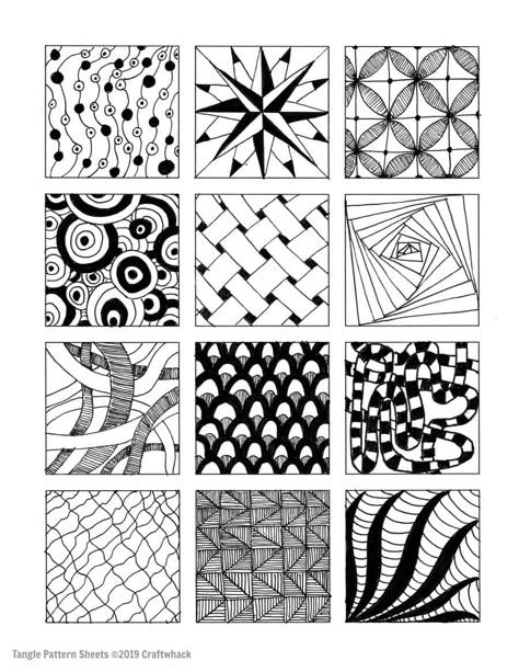 Inspired By Zentangle: Patterns and Starter Pages of 2021 Zantangle Art, Easy Zentangle Patterns, Doodle Art Letters, Doodle Art For Beginners, Pattern Worksheet, Arte Doodle, Zen Doodle Patterns, Cool Doodles, Zentangle Artwork