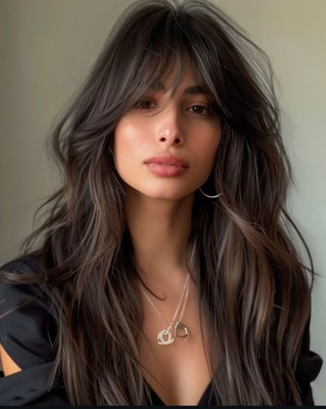 Curtain Bangs Hairstyles, Long Curtain Bangs, Rambut Brunette, Brown Hair Looks, Hairstyles For Layered Hair, Bangs Hairstyles, Long Dark Hair, Long Hair With Bangs, Long Layered Hair