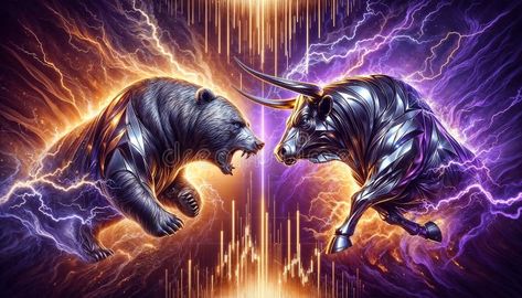 Bull vs bear, symbols of stock market , fierce market battle in gold and purple colors with chart royalty free stock images Stock Market Bull Wallpaper, Bull Market Wallpaper, Purple Color Chart, Market Wallpaper, Bear Vs Bull, Stock Market Trends, Bull Images, Bulls Wallpaper, Bull Market