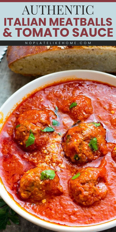 Out of simple weeknight dinner ideas? This Authentic Italian Meatballs and Tomato Sauce makes a delicious weeknight dinner recipe for the family. Save this pin for later! Meatballs Marinara Sauce, Authentic Italian Spaghetti And Meatballs, Meatball Red Sauce Recipes, Meatball Recipes With Sauce, Authentic Italian Meatball Recipes, Homemade Sauce And Meatballs, Giada Meatballs Recipe, Classic Meatball Recipes, Stanley Tucci Meatballs