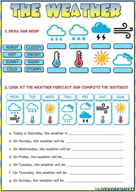 Weather Esl, Weather In English, Weather For Kids, Word Puzzles For Kids, Weather Activities For Kids, Teaching Weather, Seasons Worksheets, Weather Worksheets, Weather Vocabulary