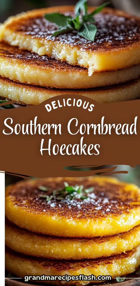 These Southern Cornbread Hoecakes are crispy, golden, and perfect for serving alongside your favorite comfort foods! With a simple mix of cornmeal, salt, sugar, and baking powder, these hoecakes are fried to perfection in vegetable oil, creating a warm, crispy exterior and a tender, flavorful interior. Serve them hot with butter, honey, or as a side dish to stews, soups, or greens! Jiffy Cornbread Breakfast Ideas, Southern Cornbread Hoecakes, Fried Cornbread Southern Hoecakes, Jiffy Cornbread Pancakes, Cornbread With Self Rising Flour, Fried Cornbread Hoecakes, Meal With Cornbread, Hoecakes Deep South, Best Southern Cornbread Recipe