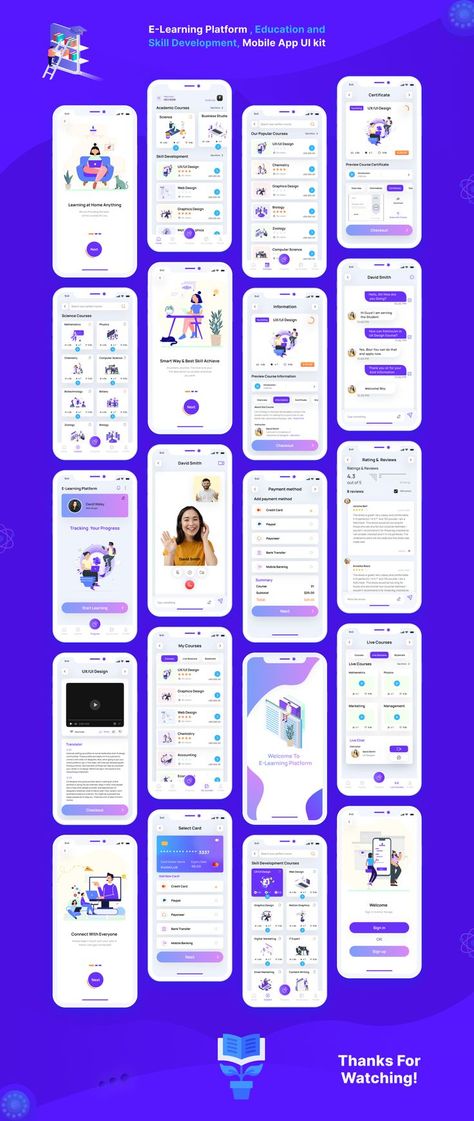 E-Learning Education App , Online Study Mobile App UI Kit Online Learning Platform Mobile App UI Kit Ready to Use Quiz App Ui Design, Quiz App Ui, E-learning Design, School App, App Development Design, Education Apps, Student Apps, Ux Design Mobile, Education Application