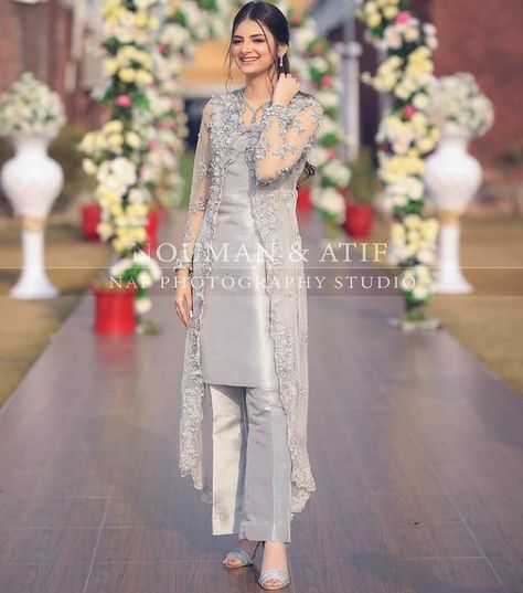 30 Likes, 0 Comments - Tabeer Dezigner (@tabeerdezigner) on Instagram Dress For Reception, Long Coat Dress, Pakistani Women Dresses, Girls Party Wear, Shrug For Dresses, Gaun Fashion, Pakistani Wedding Outfits, Pakistani Fancy Dresses, Beautiful Pakistani Dresses