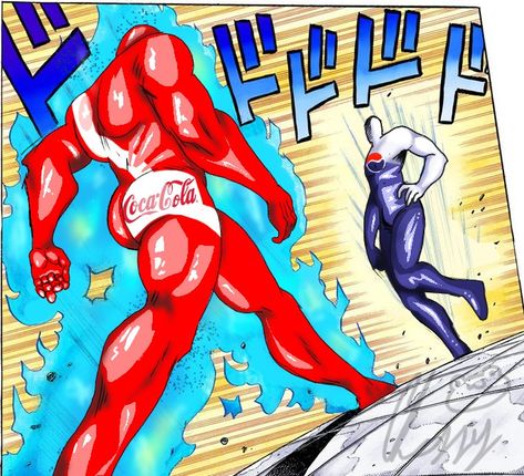 Cocacolaman VS Pepsiman. XDDD Coca Cola Vs Pepsi, Pepsi Man, Man Vs, Anime Meme, Male Art, Live Action, Anime Memes, Coca Cola, Dc Comics