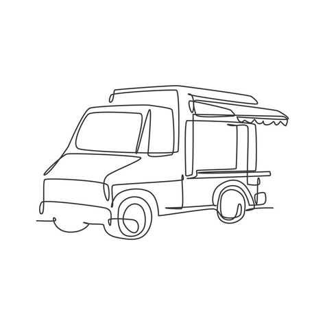 One Continuous Line Drawing, Mobile Cafe, Festival Logo, Single Line Drawing, Continuous Line Drawing, Logo Emblem, Vintage Vans, Continuous Line, Cafe Shop