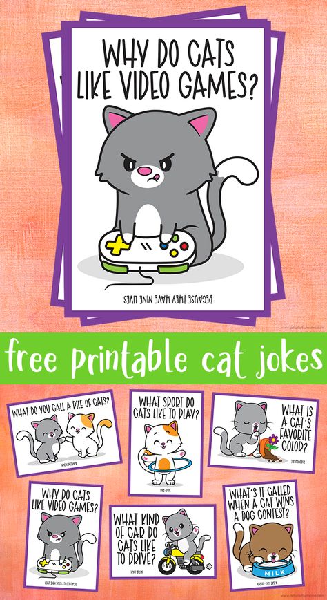 Free Printable Cat Jokes #cats #punny #puns #funny #jokes #kidjokes #dadjoke #dadjokes #haha #jokeoftheday #catjokes #freeprintable #freebies Cat Jokes For Kids, Cat Free Printable, Sel Education, Kid Friendly Jokes, Kid Jokes, Puns Funny, Lunchbox Jokes, Punny Puns, Lunch Notes