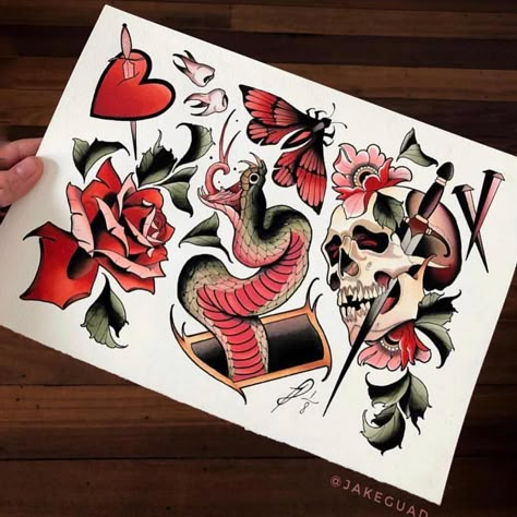 Gefällt 1,106 Mal, 10 Kommentare - Tattoo Flash Club™️ (@tattooflashclub) auf Instagram: „Introducing @jakeguad. The apprentice that paints way better than you. And me. And god. 🔥 •…“ Tattoo Painting Canvas, Neo Traditional Painting, Neotraditional Flash Sheet, Neo Trad Flash Sheet, Tattoo Flash Painting, Neo Traditional Flash Tattoo, Neo Traditional Flash Sheet, Neotraditional Tattoo Flash Sheet, Neotrad Flash