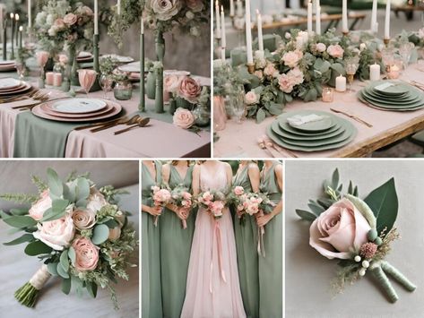 Sage Green And Pink Wedding, Peach And Ivory Wedding, Winter Wedding Color Ideas, Sage Green And Pink, Yellow Wedding Colors, Sage Green Wedding Colors, Sage Green Flowers, Pink Green Wedding, Yellow Wedding Theme