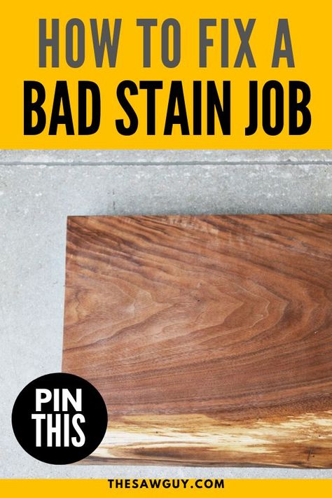 Stained wood looks beautiful, it’s permanent, and it’s easy to do yourself. But, it's easy to make a mistake too. Click on to learn how to fix a bad stain job at some point in your life as a DIYer.   #thesawguy #woodworking #woodworkingforbeginners #diywoodworking #woodworkingstain Refinishing Stained Wood Furniture, How To Fix Stained Wood, How To Fix Blotchy Stain On Wood, Painting Tricks, Block Countertops, Woodworking Craft, Stain Techniques, Furniture Flipping, Bookcase Wall