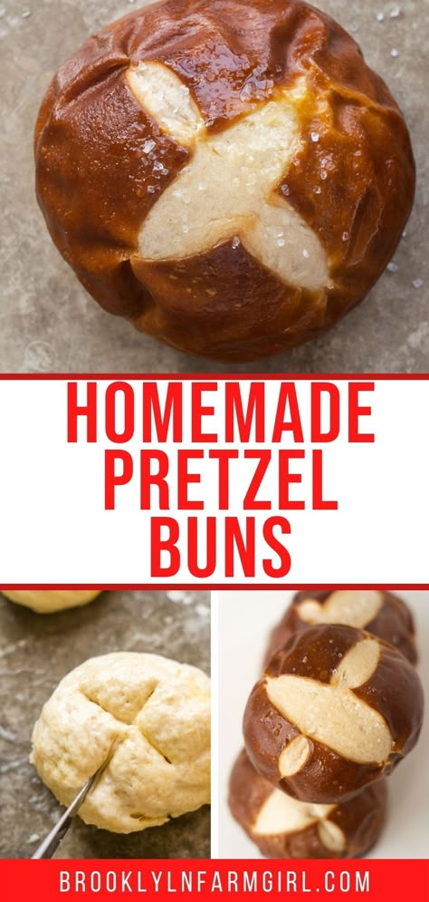 Pretzel Bun Recipe, Pretzel Roll Recipe, Pretzel Roll, Pretzel Sandwich, Pretzel Buns, Homemade Pretzel, Homemade Hamburger Buns, Savory Baking, Pretzel Dough