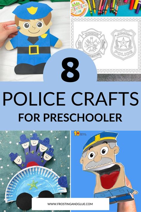 Community Helper Police Officer Craft, Police Man Craft Preschool, Police Officer Badge Craft Preschool, Police Officer Kindergarten Activities, Police Themed Activities Preschool, Police Officer Art Preschool, Police Arts And Crafts For Kids, Police Craft Preschool, Police Officer Crafts For Toddlers