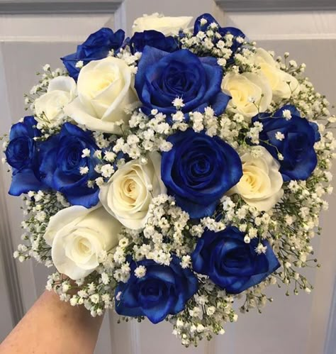 Royal Blue And White Wedding Decorations, Royal Blue Bouquet, Florist Bouquets, Winter Bouquets, Prom Flowers Bouquet, Royal Blue Wedding Theme, Prom Bouquet, Blue Flowers Bouquet, Blue Wedding Decorations