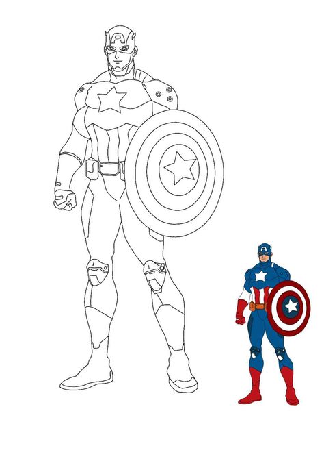 Captain America with shield coloring page Captain America Cartoon Drawing, Captain America Shield Drawing, Super Hero Coloring Pages, Super Heroes Coloring Pages, Marvel Coloring Pages, America Coloring Pages, Captain America Coloring, Captain America Pictures, Captain America Drawing