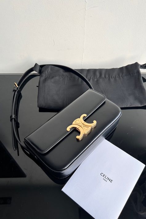 20 x 10 x 4 cm Celine Black Shoulder Bag, Celine Mini Triomphe, Triomphe Celine, Celine Triomphe Shoulder Bag, Celine Triomphe Bag, Triomphe Shoulder Bag, Mini Designer Bags, Purses Luxury, Luxury Shoulder Bags