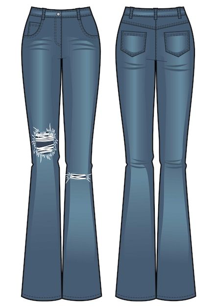 Fashion Design Pants Sketch, How To Draw Flare Pants, Jean Sketch Fashion, Flared Pants Drawing, Flared Jeans Drawing, Flared Jeans Pattern, Jeans Outfit Drawing, Jeans Fashion Illustration, How To Draw Jeans