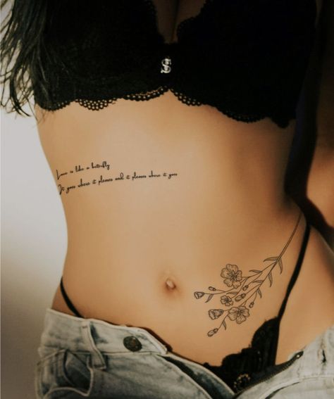 Pointy Tattoo Design, Rib Tatoos Woman, Simple Cowgirl Tattoos, Women’s Lower Back Tattoo, Rib Tattoo Ideas Female, Tattoo On Ribs For Women, Womens Rib Tattoos, Small Stomach Tattoos Women, Woman Rib Tattoo