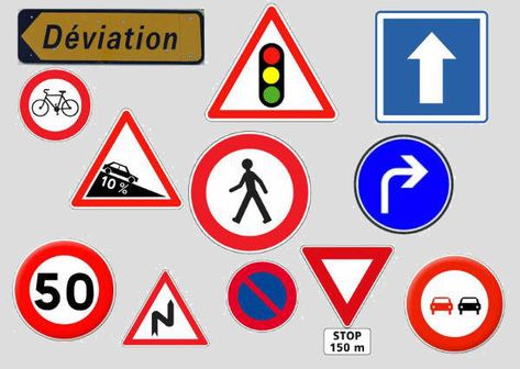 Most common French road signs next to American traffic signs. French Road Signs, French Life, Traffic Sign, Traffic Signs, Road Signs, Learn French, Side By Side, Road, France