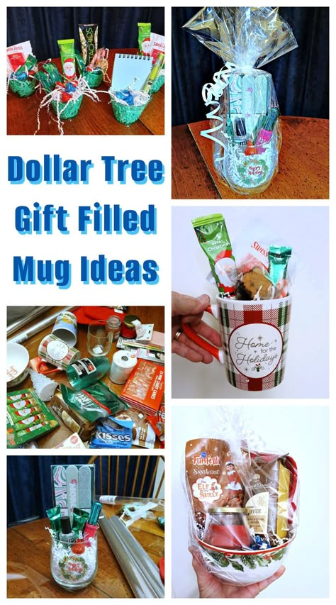 Dollar Tree Christmas Gift In A Mug Ideas Filled Cup Gift Ideas, Small Dollar Tree Gift Ideas, Christmas Mug Filler Ideas, Dollar Tree Christmas Gifts Ideas, Dollar Store Gift Ideas Christmas, Dollar Tree Christmas Gifts For Teachers, Dollar Store Teacher Gifts, Dollar Tree Prize Ideas, Small Christmas Gift Basket Ideas