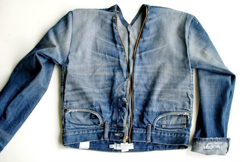 Trash To Couture: DIY: Jeans into Denim Jacket Denim Jacket Diy, Jean Diy, Jeans Refashion, Trash To Couture, Ropa Upcycling, Denim Jacket And Jeans, Upcycled Denim Jacket, Diy Denim Jacket, Diy Jeans