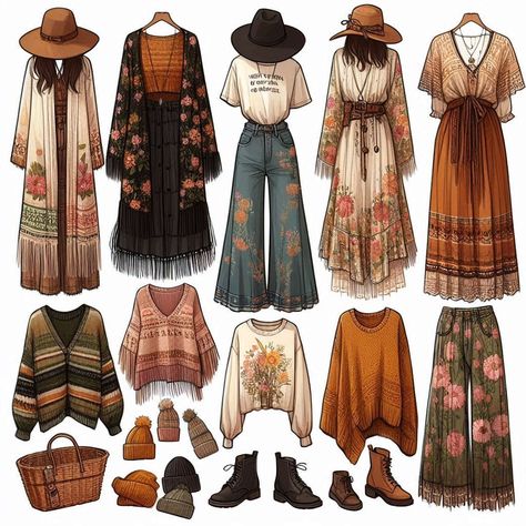 Casual Boho Fall Outfits, Boho Outfits For Winter, Vikingcore Outfits, Vintage Boho Style Outfits, Ethereal Boho Aesthetic, 70s Granola Aesthetic, Woodsy Aesthetic Fashion, Warm Boho Outfits, Funky Boho Outfits