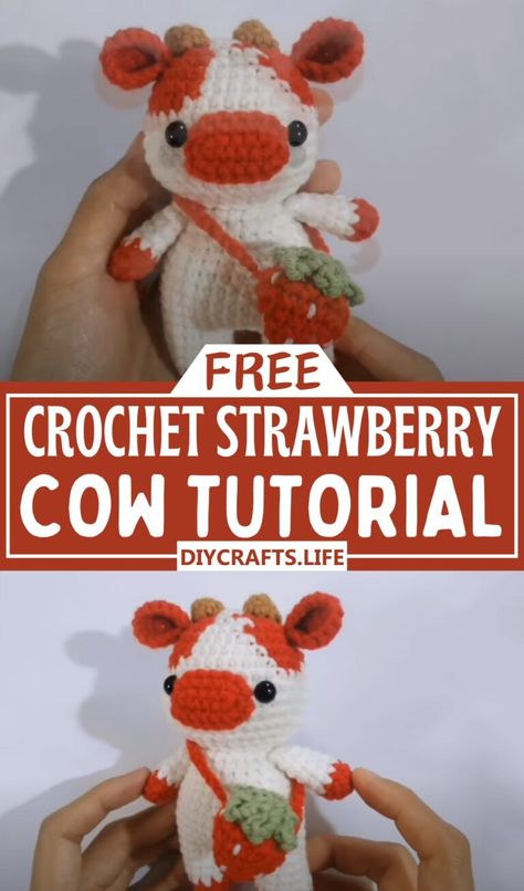 Strawberry Cow Crochet Pattern, Strawberry Cow Crochet, Cow Crochet Pattern, Crocheted Cow, Crocheted Cow Pattern, Christmas Crochet Blanket, Cow Crochet, Pillow Covers Pattern, Strawberry Cow