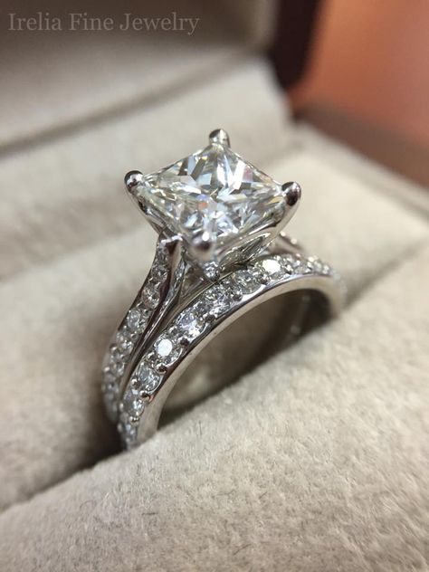 Princess Cut Diamond Wedding Ring, Square Wedding Rings Princess Cut, Two Band Wedding Ring, Princess Wedding Rings Engagement, Princess Cut Thick Band Engagement Ring, Princess Cut Engagement Ring Thick Band, Princess Rings Engagement, Wedding Rings Engagement Princess Cut, Princess Cut Wedding Set