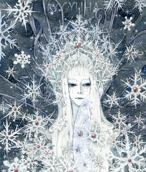 Snow Queen Illustration, Korean Illustration, Yuki Onna, Snow Maiden, Fairytale Stories, Snow Fairy, The Snow Queen, Winter Fairy, Queen Art