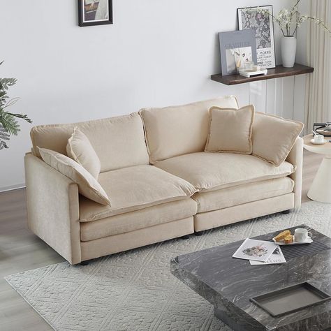 Amazon.com: KIVENJAJA Chenille Loveseat Sofa, Oversized 2-Seater Small Cloud Couch, Modern Comfy Deep Seat Love Seat with 4 Pillows for Living Room Bedroom Office Apartment, 76.7”W, Green : Home & Kitchen Modern Love Seat, Minimalist Living Room Furniture, Pillows For Living Room, Cloud Couch, Living Room Apartment, Upholstered Couch, Sectional Furniture, Modern Loveseat, Modern Couch