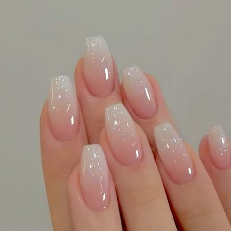 White Ombre Nails With Sparkle, Sparkly White Ombre Nails, Ombre French Manicure With Glitter, White Glitter Ombre Nails, Shimmer French Tip Nails, Bridal Nails Designs, Bridal Nail, Glitter French Manicure, Natural Ombre