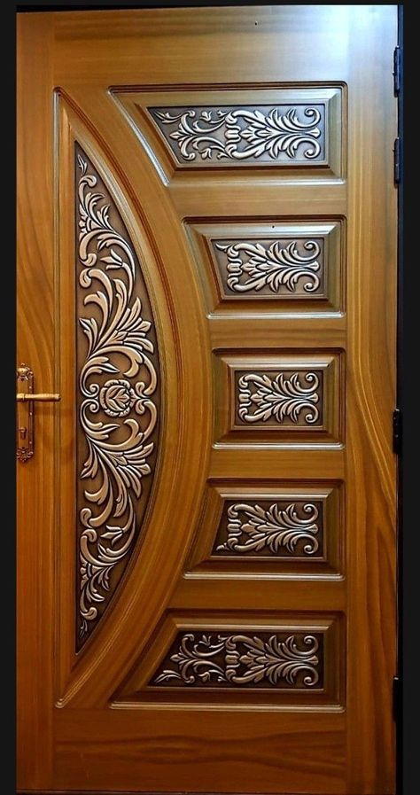 Stylish wooden front entrance door design idea Wooden Main Double Door Design, Single Main Door Designs, Main Door Design Photos, Wooden Window Design, Latest Door Designs, Porte In Ferro, Flush Door Design, House Front Door Design, Modern Wooden Doors