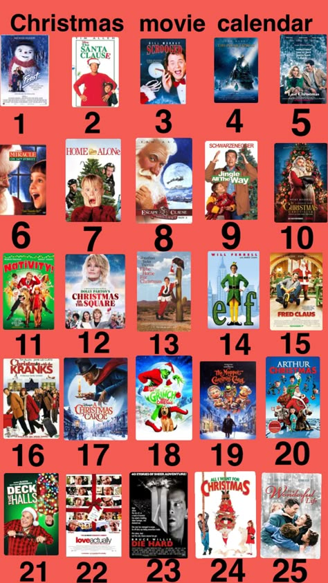 #christmas #christmasmovies #films #movies #christmasfilms #calandre #list #25days #25 #december Chrimas Movie List, Christmas Movie Every Day Of December, Christmas Movies Disney Plus, Christmas Movies To Watch Every Day Of December, Movie For Christmas, 25 Christmas Movies List, Best Christmas Films, December Movie Challenge, 31 Christmas Movies