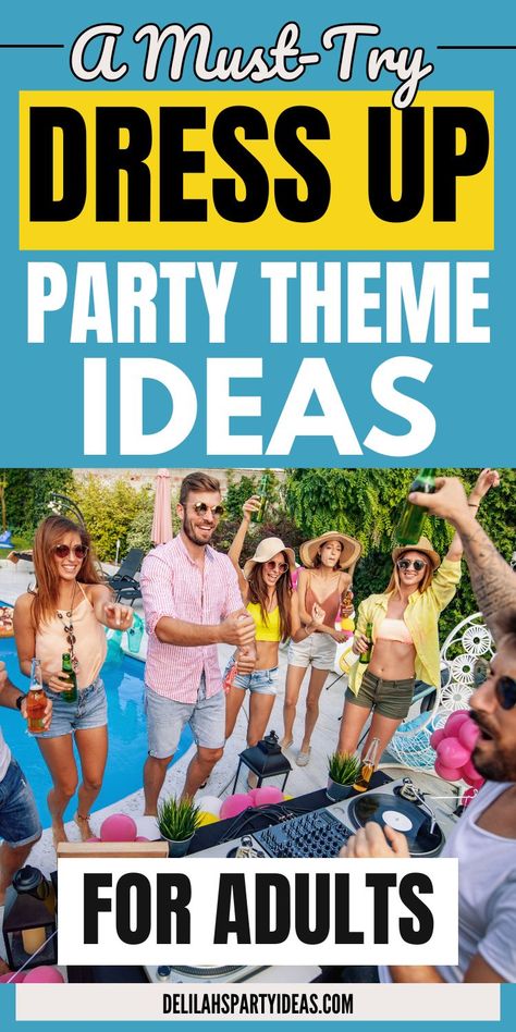 Planning a dress-up party for adults? Look no further! We've curated a list of fun and easy themes perfect for birthdays, Christmas, or any special occasion. Whether you're aiming for a laid-back vibe or a full-on costume extravaganza, these ideas will take your party to the next level. Tropical Party Theme Outfit, Birthday Outfit Group Ideas, Party Theme Ideas List, Womens Theme Party Ideas, Simple Party Themes For Adults, Fun Birthday Party Themes For Adults, Work Party Themes For Adults, Party Themes For Adults Summer, Family Party Themes Ideas