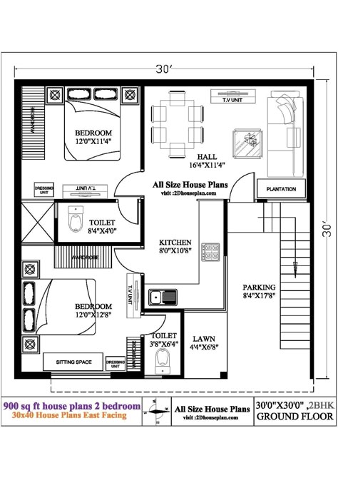 900 Sq Ft House Plans, 900 Sq Ft House, 800 Sq Ft House, 1000 Sq Ft House, 2bhk House Plan, Unique House Plans, Little House Plans, Free House Plans, 2 Bedroom House Plans