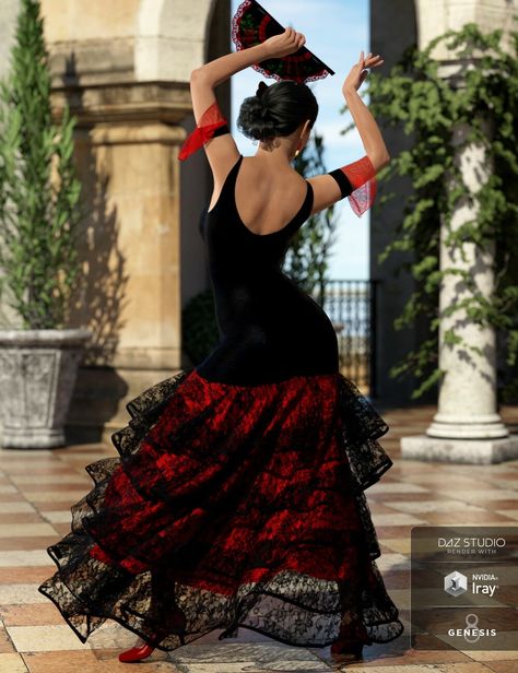 dForce Flamenco Dancer Outfit for Genesis 8 Females, Lisa Nikisatez on ArtStation at https://www.artstation.com/artwork/4b2WL8 Flamenco Dancers Photography, Flamenco Wedding Dress, Spanish Dress Flamenco, Flamenco Outfit, Flamenco Wedding, Dancer Outfit, Flamenco Costume, Flamenco Skirt, Spanish Dance