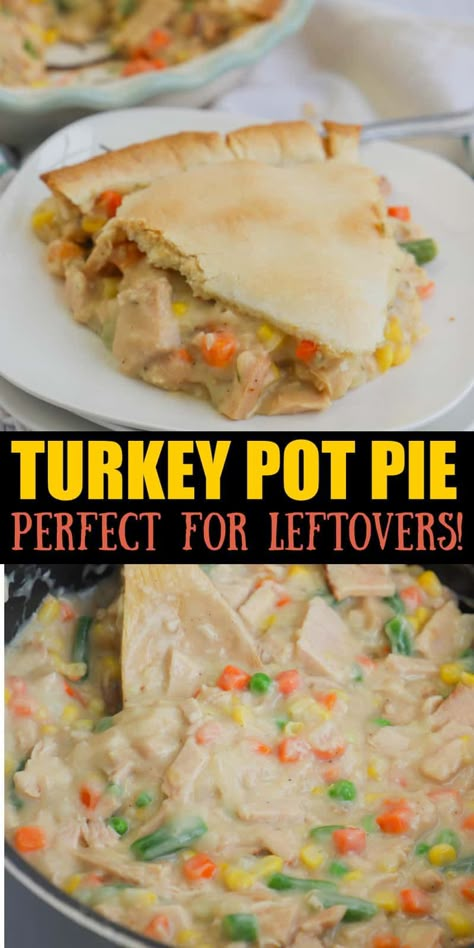 Leftover Turkey Ideas, Easy Turkey Pot Pie Recipe, Turkey Pot Pie Easy, Easy Leftover Turkey Recipes, Pot Pie Recipe Easy, Turkey Pot Pie Recipe, Turkey Casserole Recipe, Holiday Potluck, Turkey Ideas