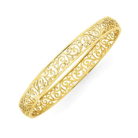 9ct Gold Solid 8x65mm Filigree Bangle Filigree Bangle, Colored Gems, Silver Jewellery, Gold And Silver, Gold Bracelet, Silver Jewelry, Bangles, Diamonds, Gems