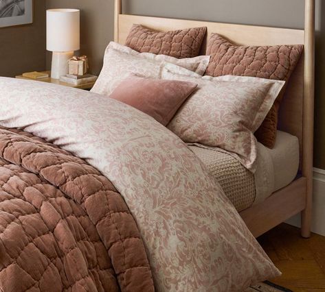 Construction Made of 50% cotton and 50% linen. Duvet features a button closure with inner ties that keep insert in place; sham features an overlap closure. Duvet cover, shams and inserts are sold separately. OEKO-TEX(R) STANDARD 100: tested for 1000+ harmful substances. 14.HUS.42449 HOHENSTEIN HTTI. By choosing our cotton products, you're supporting our investment in Better Cotton's mission. This product is sourced via mass balance and therefore may not contain Better Cotton. Imported. Care Mach Velvet Pink Bedding, Bedroom With Mauve Accents, Mauve Comforter Bedroom Ideas, Rose Colored Bedding, Farmhouse Duvet, Dusty Rose Bed, European Style Bedroom Master Suite, Rose Colored Bedroom Ideas, Boho Inspired Bedding