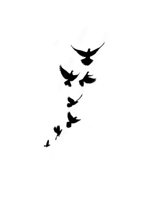 Small Crows Flying Tattoo, Birds Tattoo Stencil, Birds Silhouette Tattoo, Bird Spine Tattoo, Flying Birds Tattoo Design, Small Birds Tattoo Design, Bird In Flight Tattoo, Tattoo Birds Flying, Bird Flying Tattoo