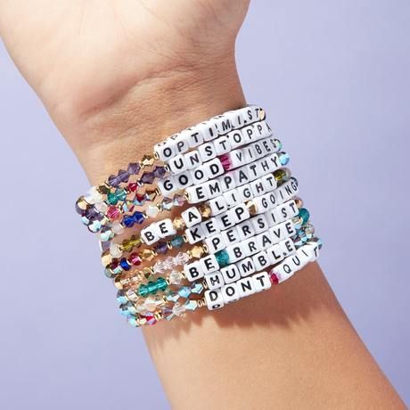 OMG, the Little Words Project bracelets are so cool, you're going to want a whole stack Bead Word Bracelet Ideas, Word Bracelet Beads Ideas, Word Bracelet Ideas, Letter Bracelet Ideas, Little Words Project Bracelets, Cute Beaded Jewelry, Word Bracelets, Little Words Project, Affirmation Bracelets