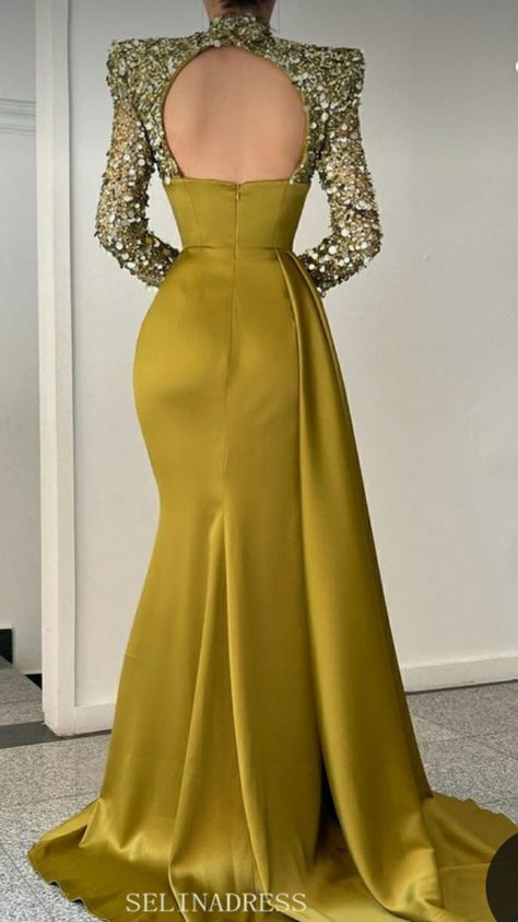 Long Evening Dress, Evening Dress, Custom Color, Prom Dress, High Neck, Mermaid, Prom, Long Sleeves, Satin