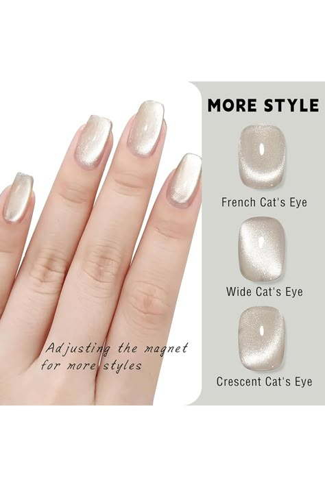 HOSAILY 15ml Cat Eye Gel Nail Polish, New Mirror Nude White Diamond Glitter Holographic Shiny Nail Polish with Magnet, Reflective Translucent UV Gel for Salon Home DIY Nail Manicure Cat Eye Long Nails, Cats Eye Gel Nails, Cat Eye Wedding Nails, White Cateye Nail, Magnet Gel Nails, Cat Eye White Nails, Cat Eye Nails Nude, Green Cats Eye Nails, White Magnetic Nails