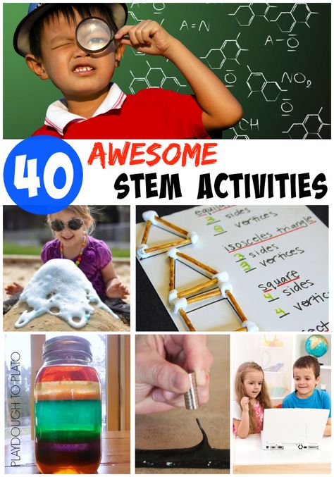 40 Awesome STEM Activities for Kids. Science experiments, math games, engineering activities and technology apps. Marshmallow Shapes, Stem Activities For Kids, Preschool Stem, Stem Ideas, Stem Lesson, Kid Experiments, Steam Activities, Stem For Kids, Kindergarten Science